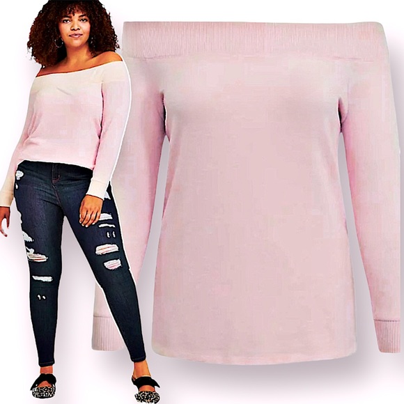 torrid Tops - TORRID Super Soft Plush Off-Shoulder Sweatshirt in Pale Blush NWT